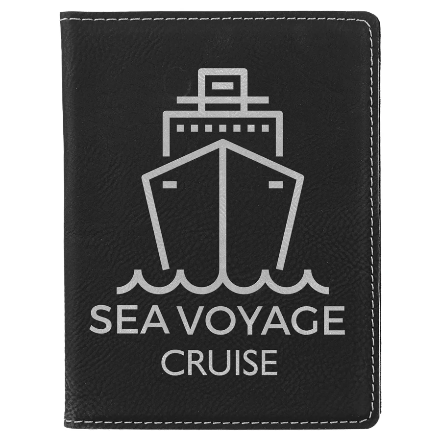 4 1/4" x 5 1/2" Black/Silver Leatherette Passport Holder 1