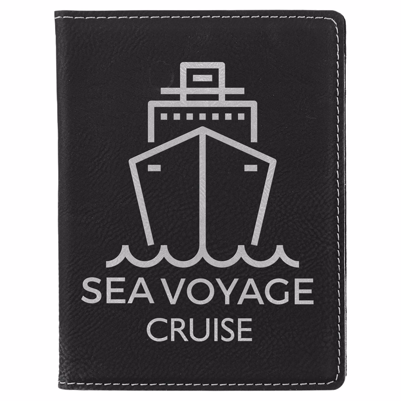 4 1/4" x 5 1/2" Black/Silver Leatherette Passport Holder