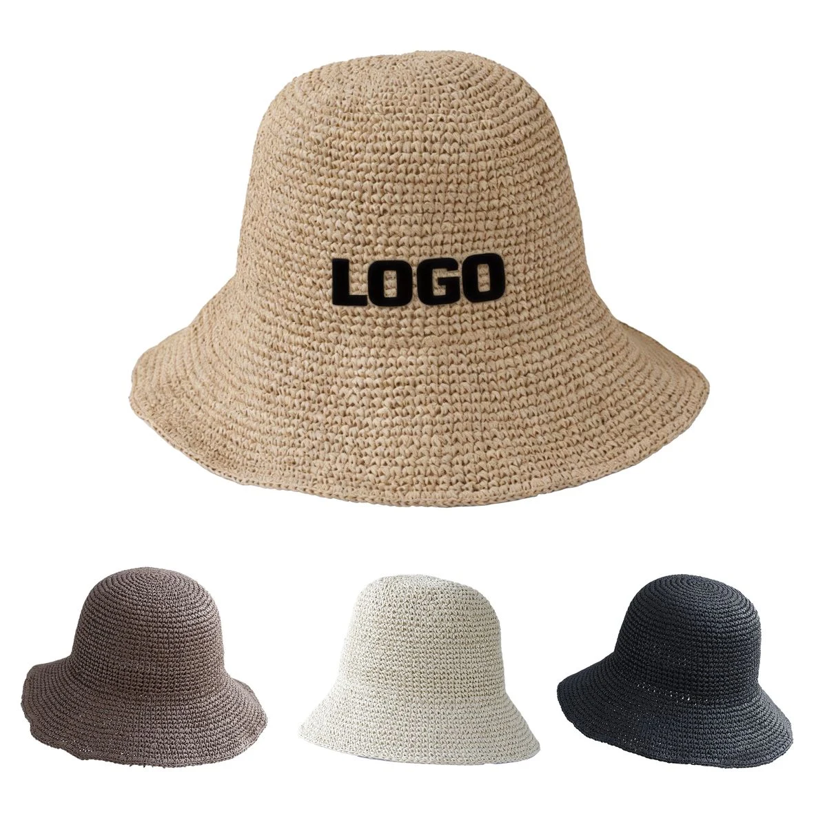 Three Dimensional Embroidered Woven Straw Bucket Hat 1