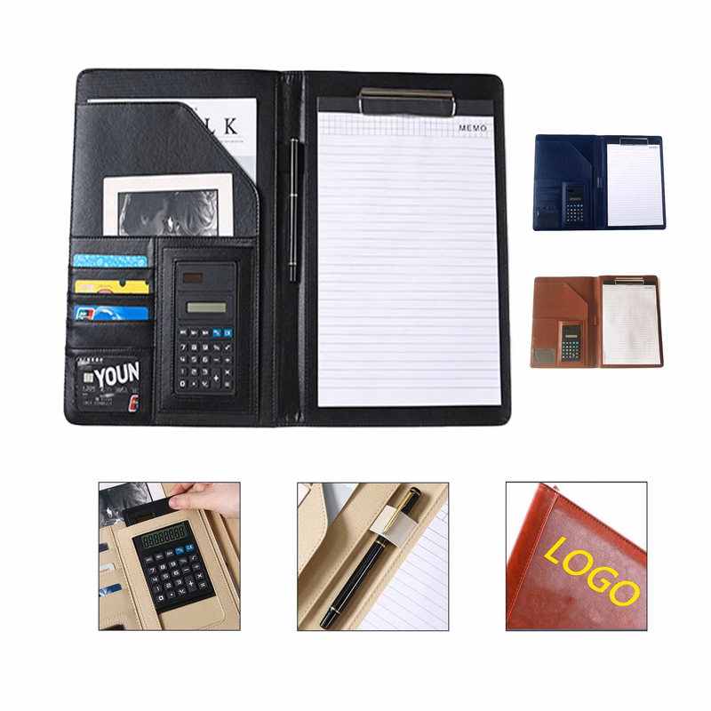 Leather Business Portfolio Folder with Calculator