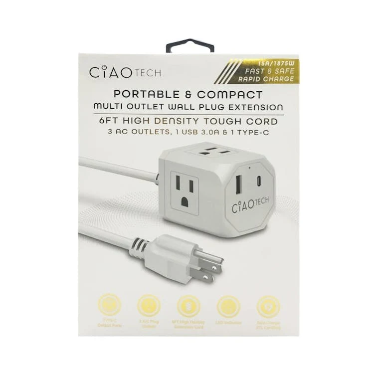 Multi-Outlet Wall Plug Extenders - USB Type C A/C 1