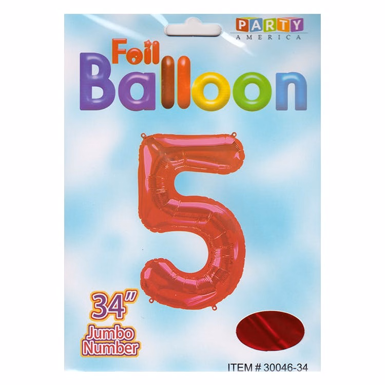 Mylar Number 5 Balloons - Red 34"
