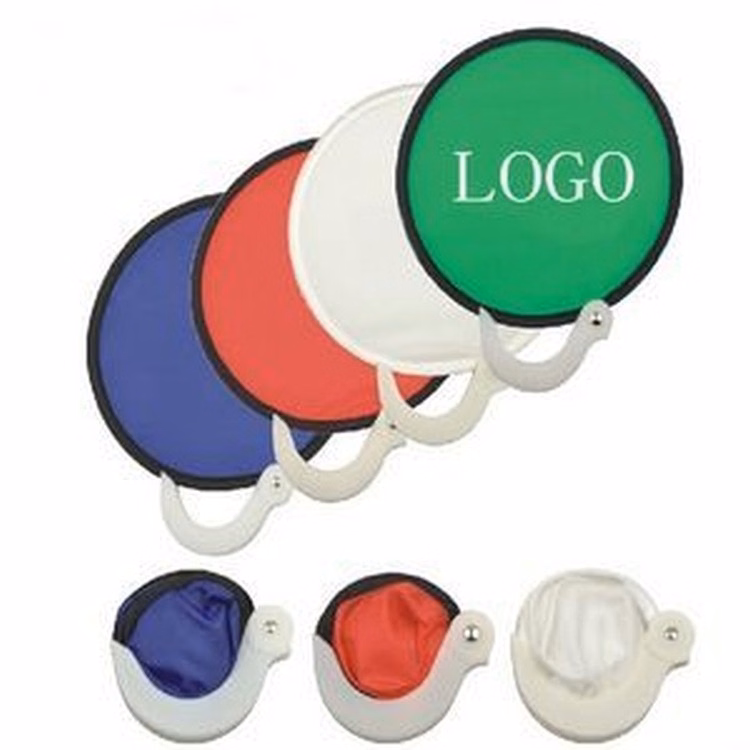 Round Polyester Folding Fan With Plastic Handle
