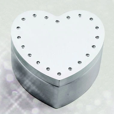 Brushed Finish Heart Box w/Crystals 1
