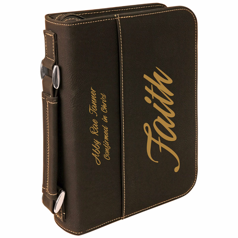 6 3/4" x 9 1/4" Black/Gold Leatherette Book/Bible Cover with Handle & Zipper