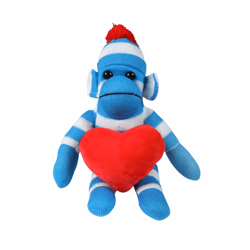 soft plush Blue Sock Monkey with heart