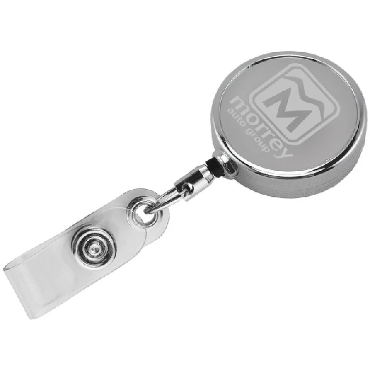 30" Chrome Solid Metal Badge Reel with Slip Clip 1