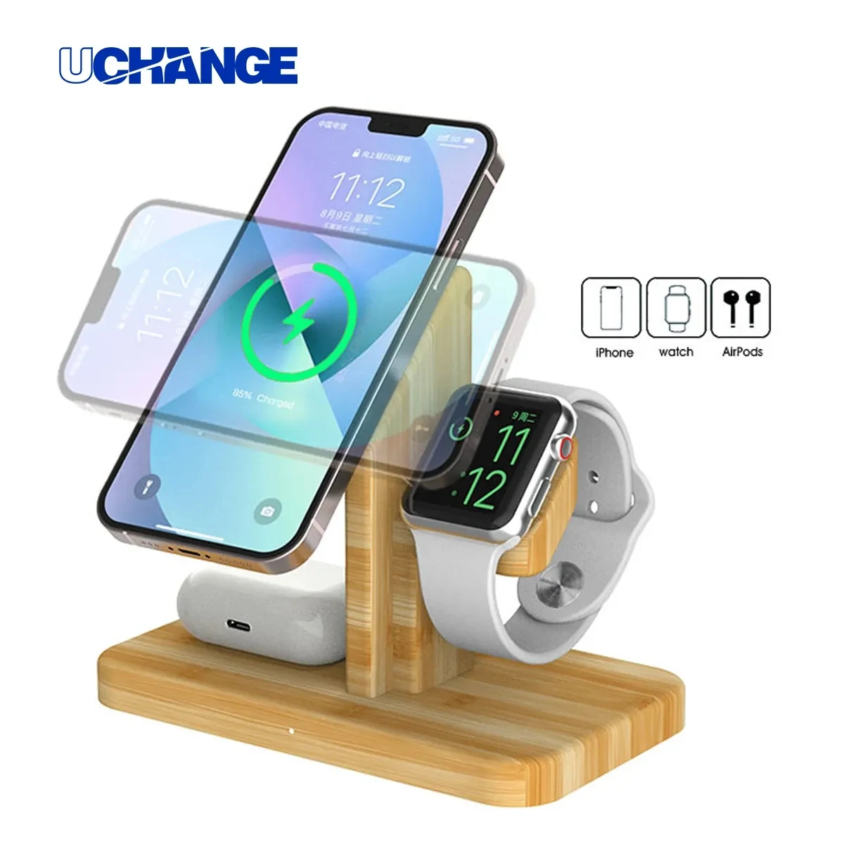 Bamboo Wireless Charging Stand For Phone Watch And Earbuds 1