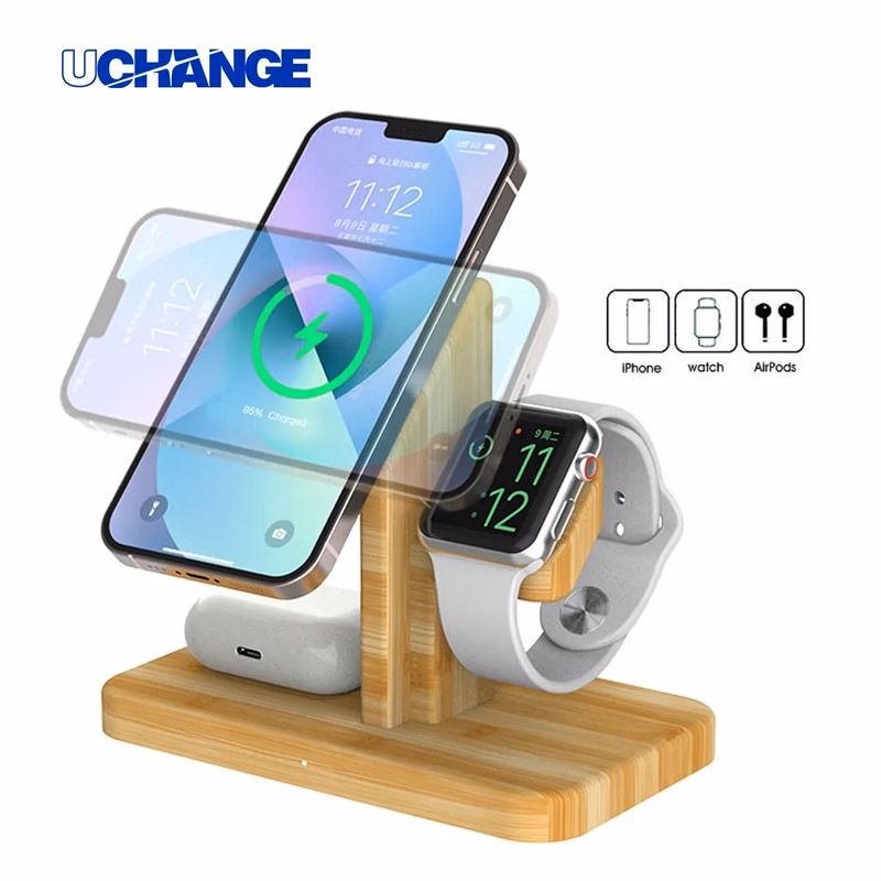 Bamboo Wireless Charging Stand For Phone Watch And Earbuds