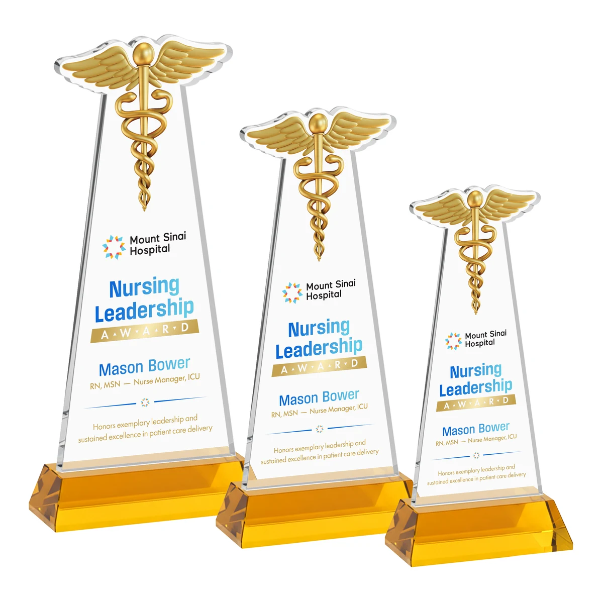 Caduceus VividPrint™ Award on Hartford Base - Amber 1