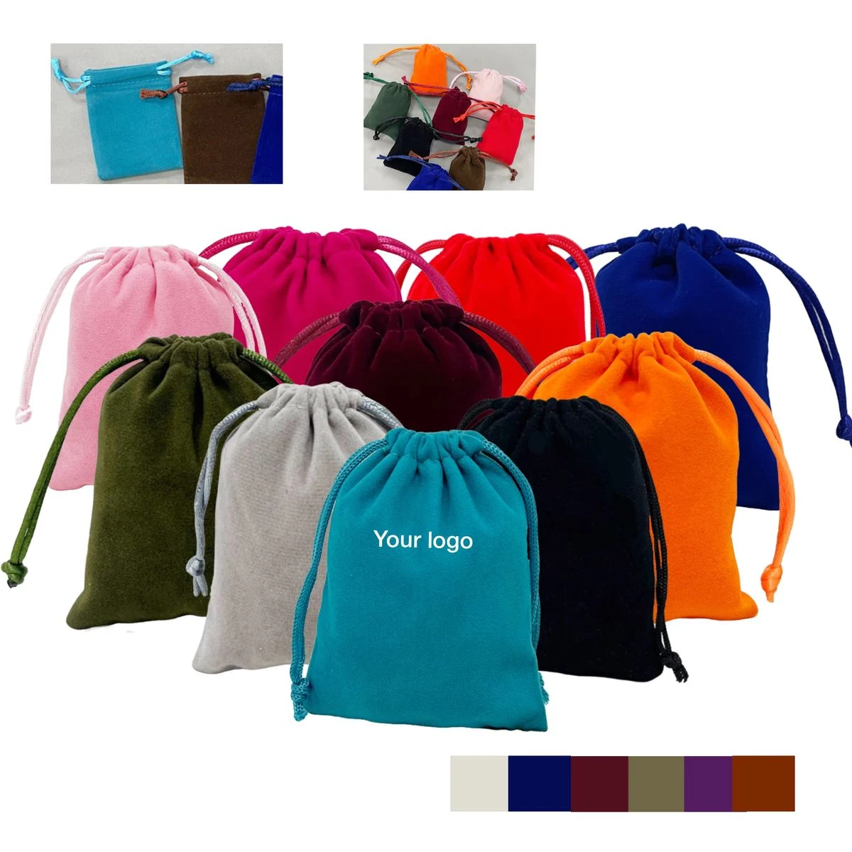 Solid Color Flocking Drawstring Pouch 1