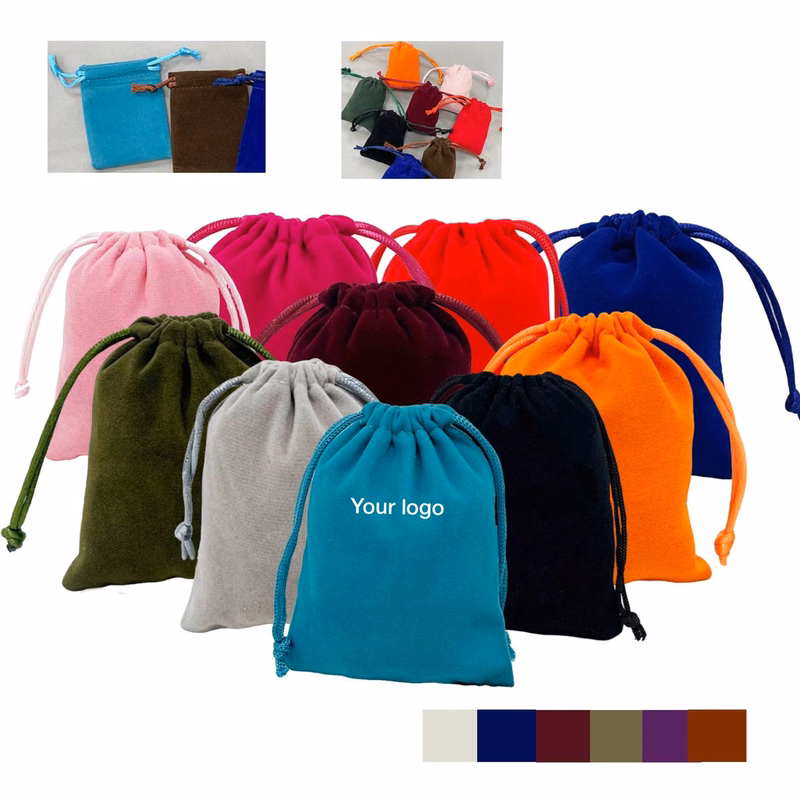 Solid Color Flocking Drawstring Pouch