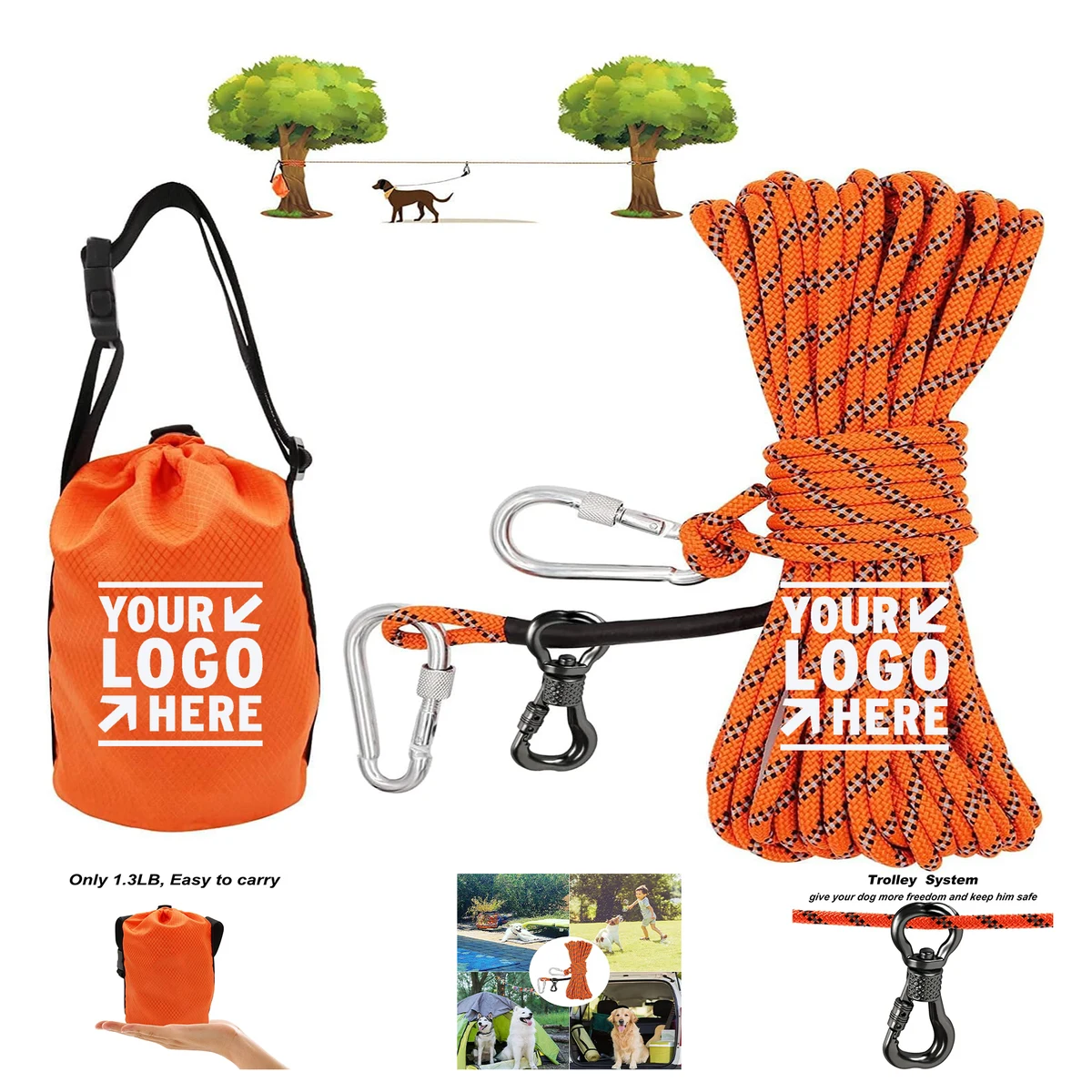 Dogs Up To 200lbs 50ft Portable Overhead Trolley System Dog Camping Tie Out Cable 1