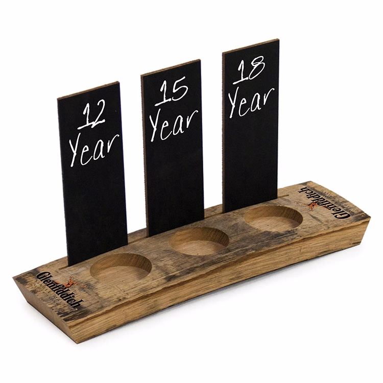 Barrel Stave Sampler Flight with Chalkboard Inserts - 3-slot