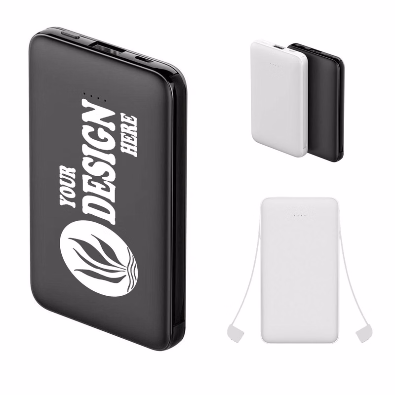 10000mAh Slim Power Bank with Built-in Cable