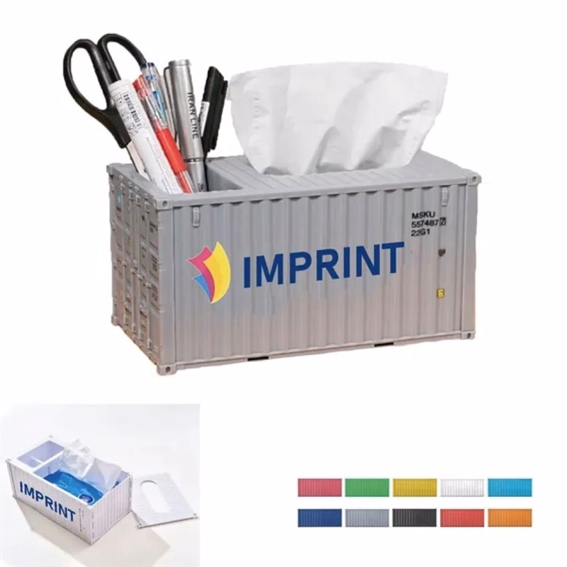 Shipping Container Tissue Box Cover W/Pen Holder