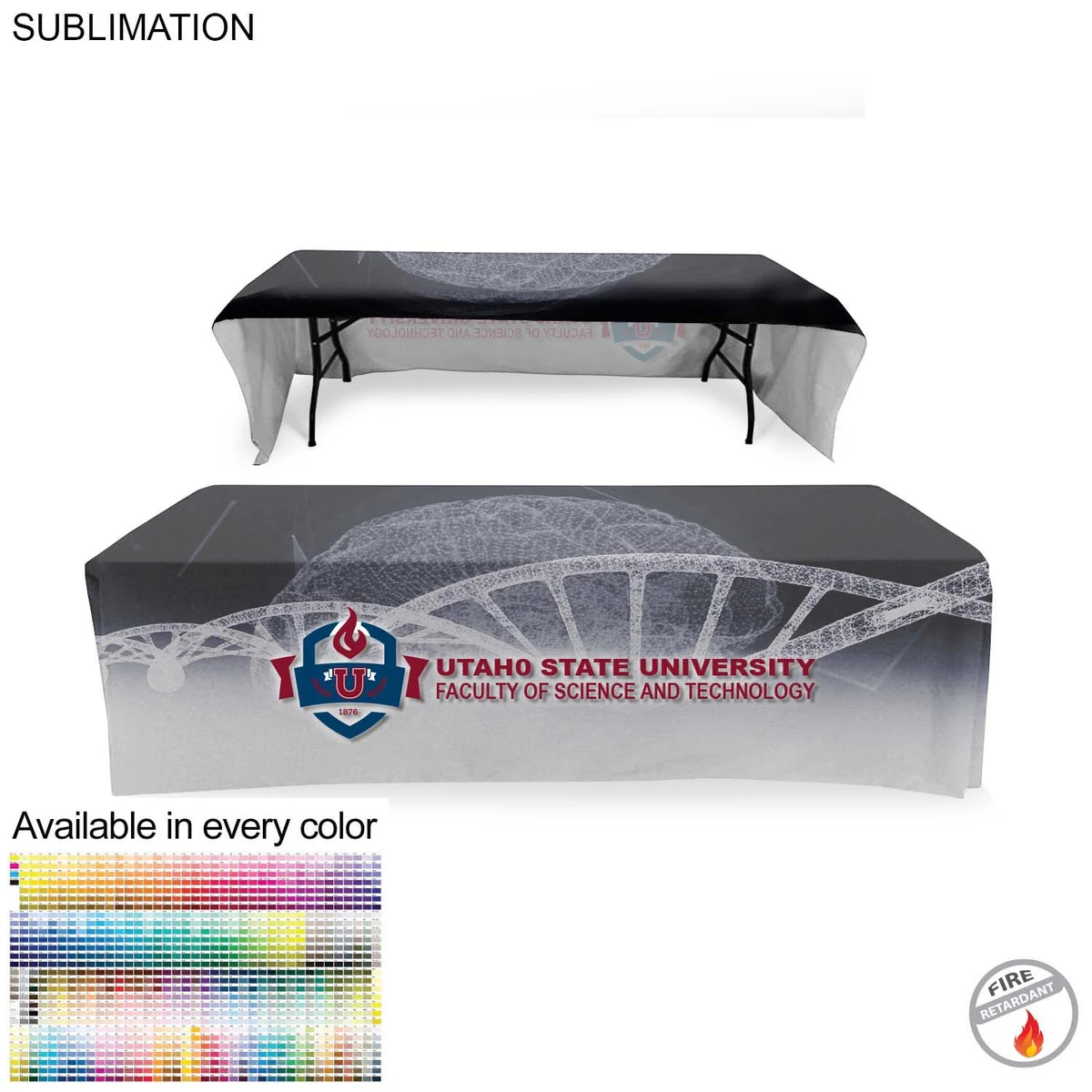 Faculty Table Cloth for 8' table, Drape style, 3 sided, Open Back, Have different Faculty names 1