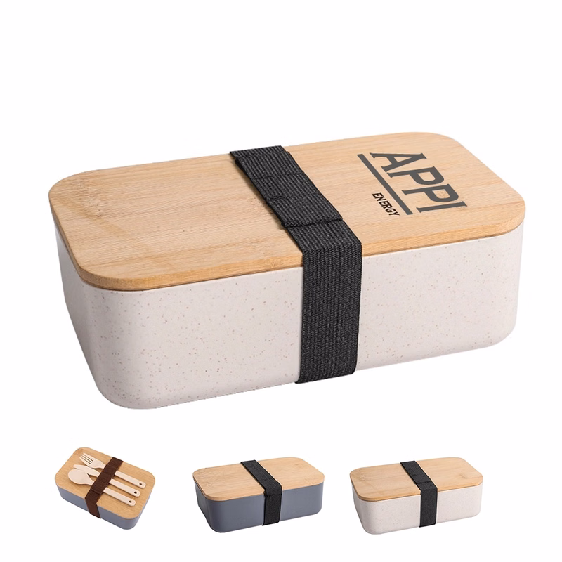 1000ml Wheat Straw Bento Box with Bamboo Lid