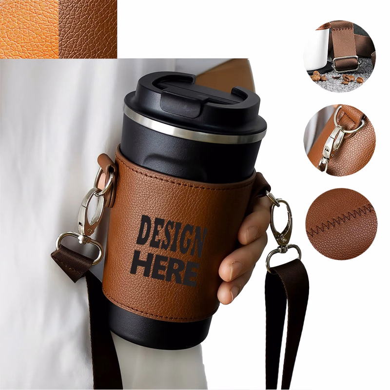 Cross-Strap Leather Beverage Sleeve