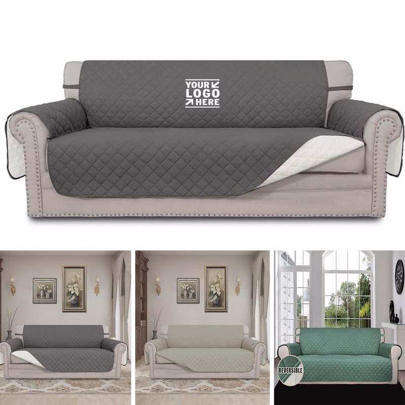 Oversized Sofa Slipcover Reversible Water Resistant Couch Cover with Foam Sticks Elastic Straps