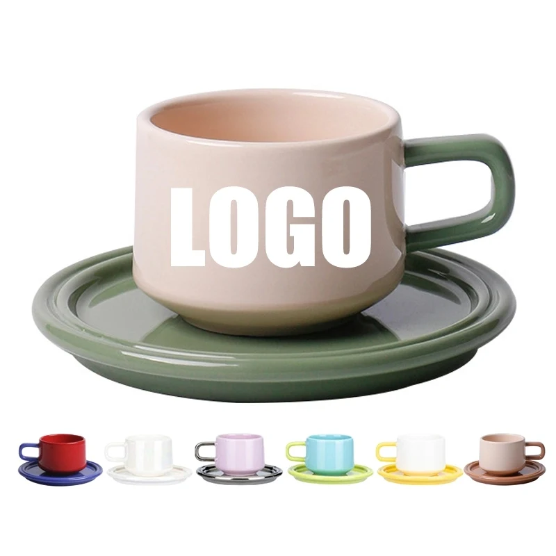 Custom 8.4 OZ. Ceramic Tea Cup Coffee Mug with Saucer Set 1