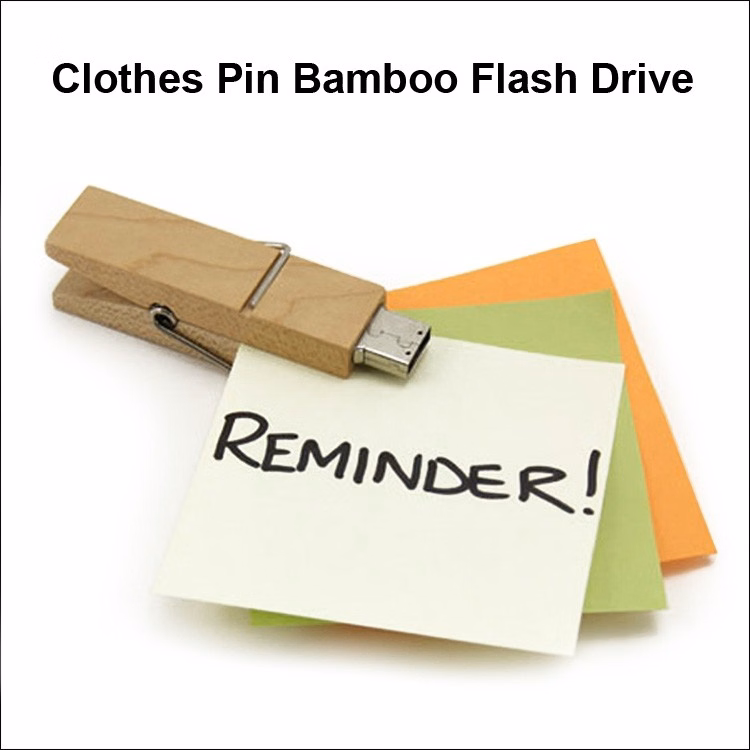 Bamboo Clothes Pin Flash Drive / USB - 1 GB