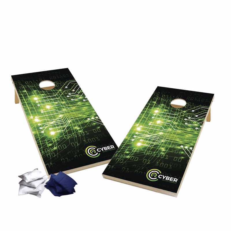 Wood Cornhole Plus, 4 Navy & White Bean Bags