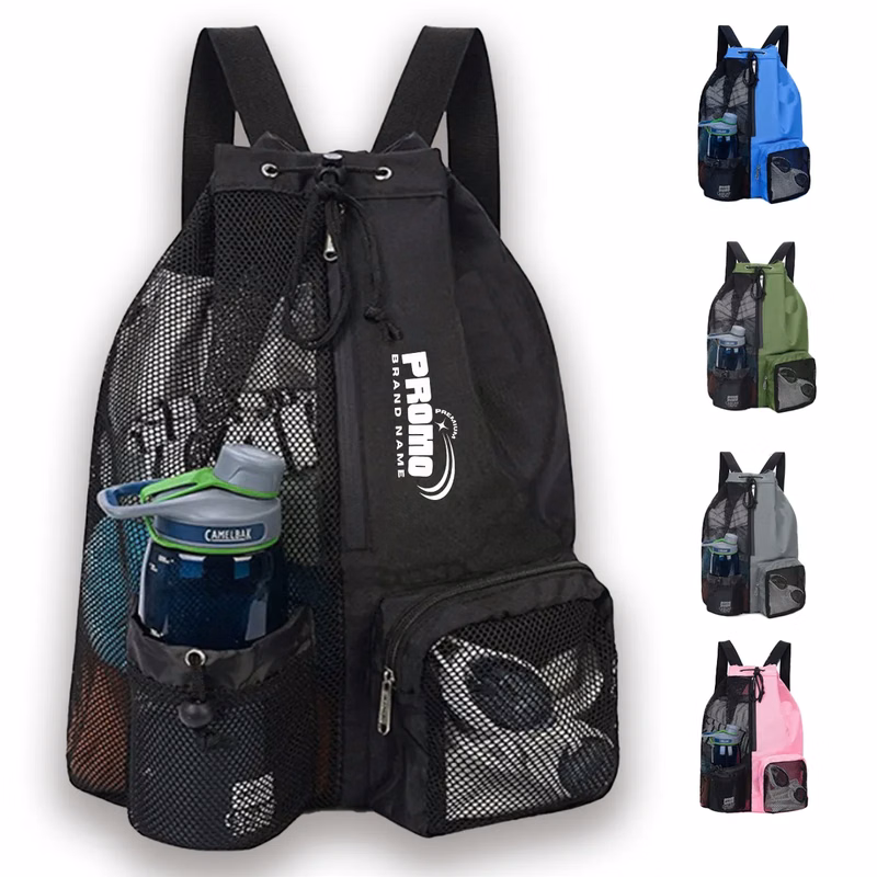 Wet and Dry Compartments Mesh Drawstring Swim Backpack