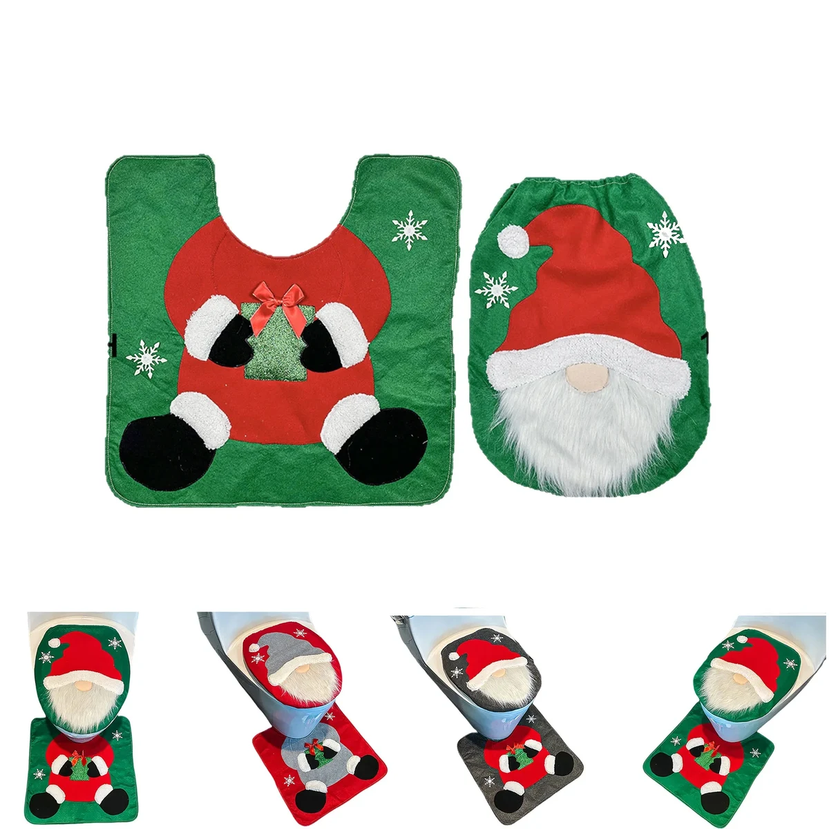 Festive Santa Toilet Seat Cover Set With Matching Bath Mat 1