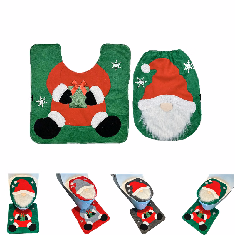 Festive Santa Toilet Seat Cover Set With Matching Bath Mat