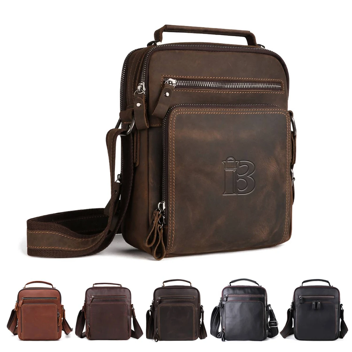 Large capacity genuine leather crossbody bag for men 1