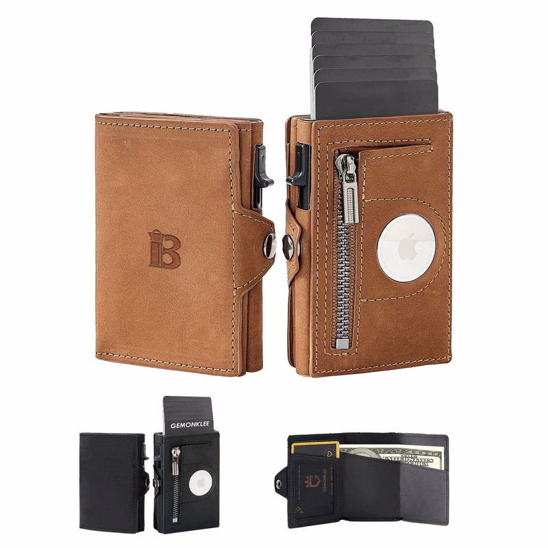 Genuine leather Mens Wallet Tag Anti-theft Card Case