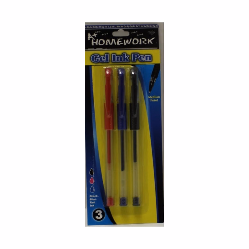Gel Ballpoint Pens - 3 Count Assorted Colors Cushion Grip