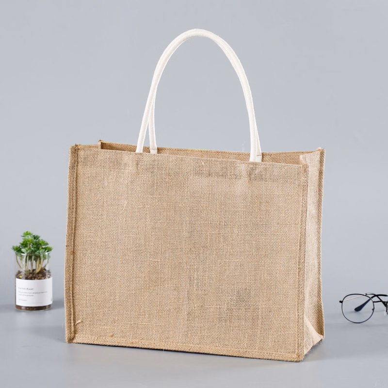 Jute - Burlap Shopping Tote W/ Cotton Handles