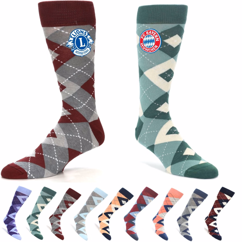 Stock ready Argyle premium dress Socks w/ Custom embroidered logo, 200 needles
