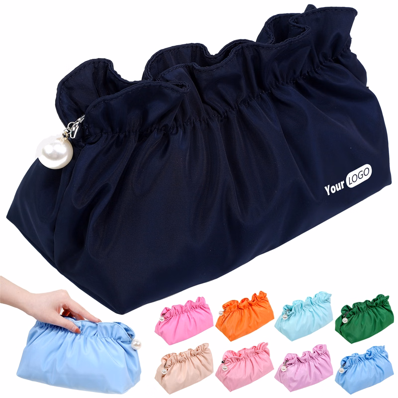 Polyester Portable Waterproof Pleated Makeup Bag
