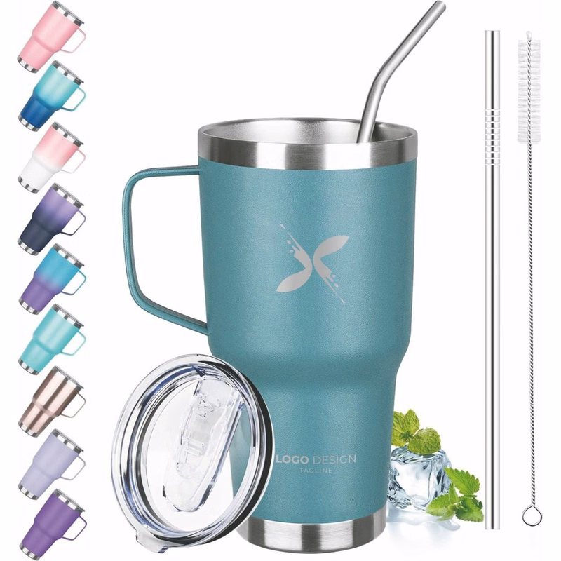 30oz Tumbler with Handle, Stainless Steel Insulated Tumbler with Lid and Straw, Double Wall Vacuum