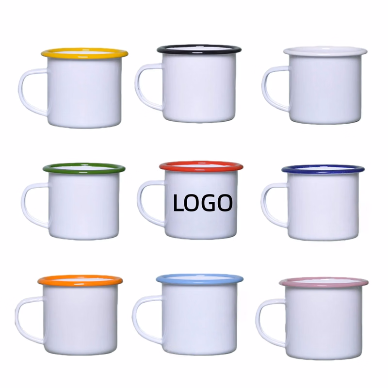 11 oz Enamel Campfire Mug Colored Rim Cup For Coffee Tea