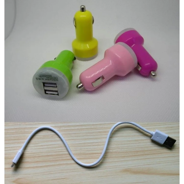 Dual USB Auto Car Charger for Mobile Phone with Cable 1