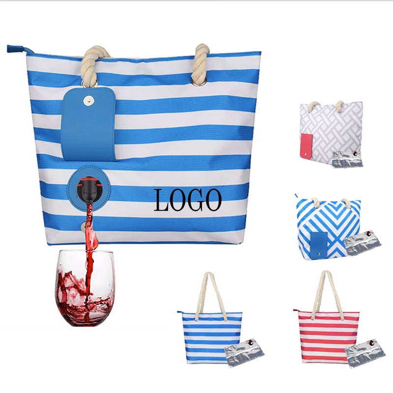Beach Wine Tote Bag With Hidden Insulated Compartment
