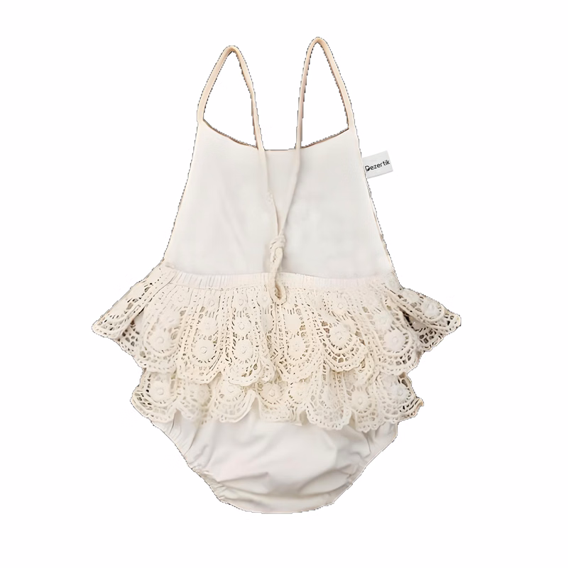 Baby Lace Lace-Edged Bodysuit with Lace-Up Mesh Design