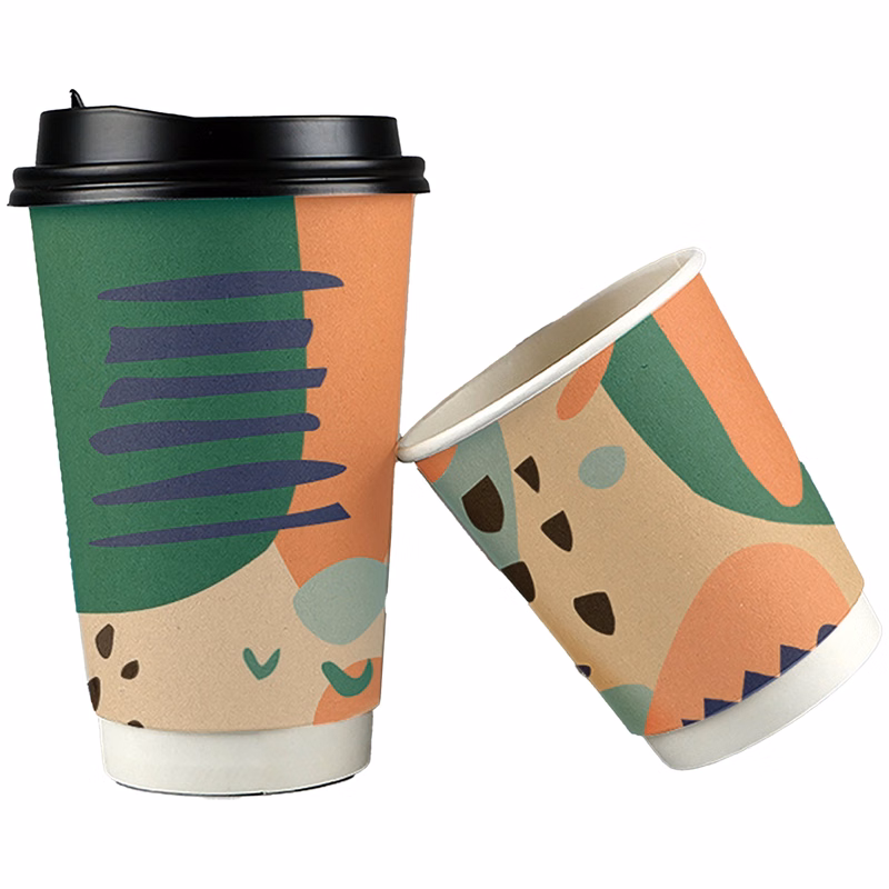 16 Oz  Double-Walled Coffee Paper Cups With Lid MOQ 500pcs