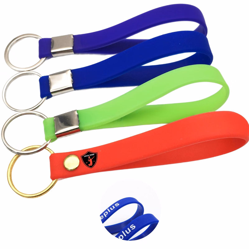 MOQ 50 Printed Silicone Wristband Keychain with Custom Logo