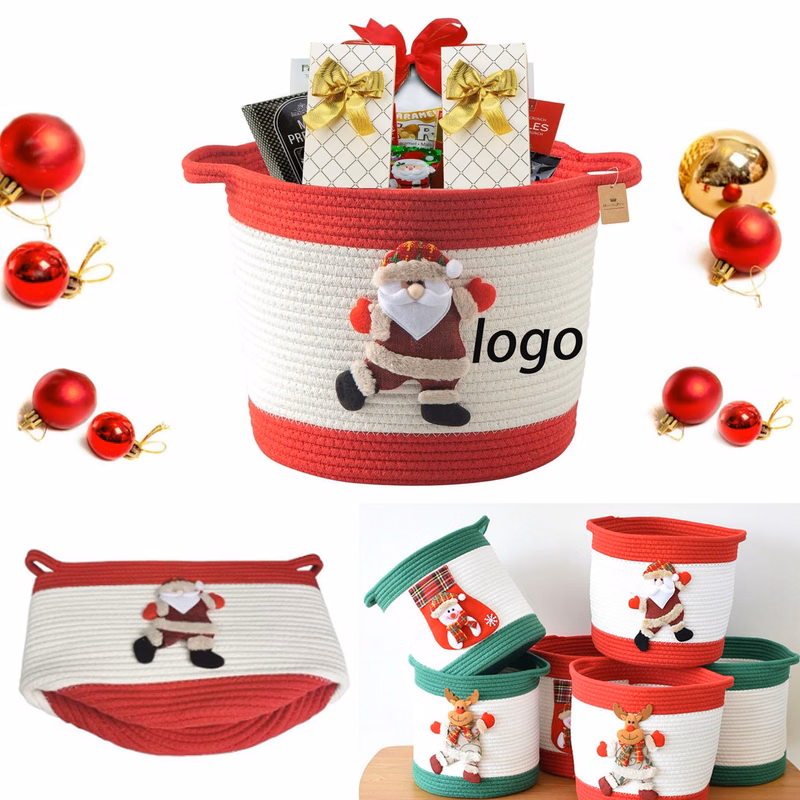 Christmas Basket With Santa Claus Doll