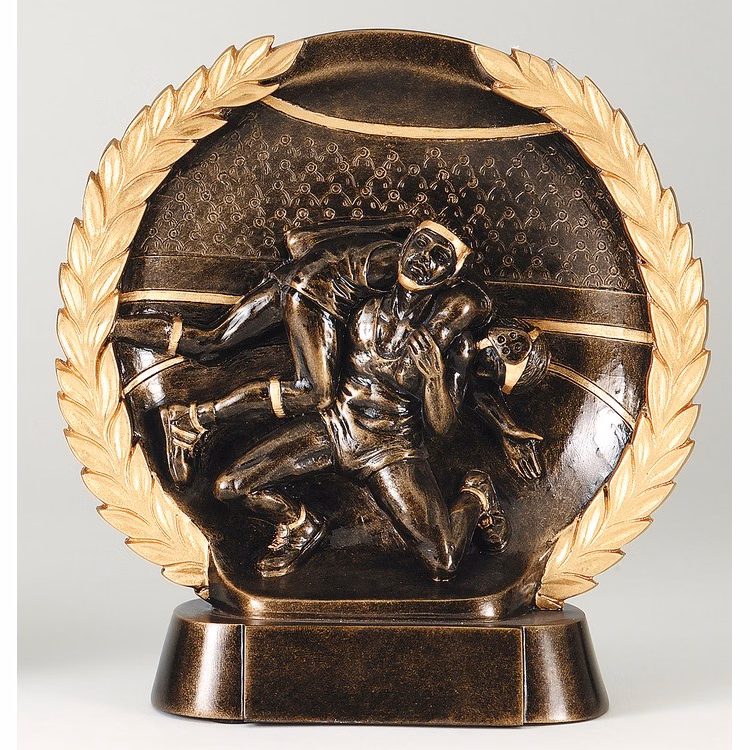 Wrestling High Relief Circular Plate Award
