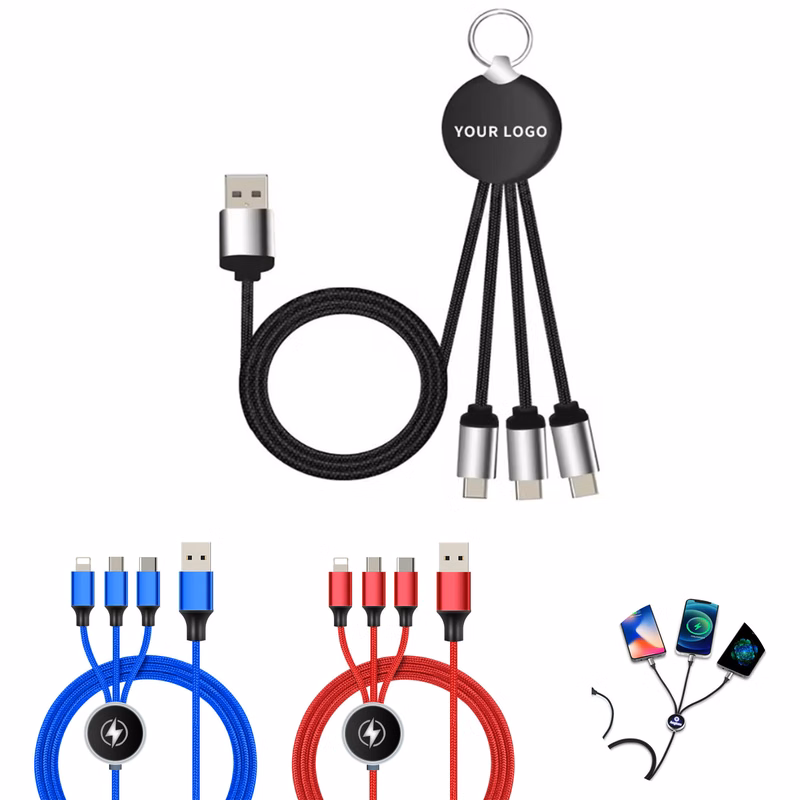LED Logo Charging Cable with 3-in-1 Connectors