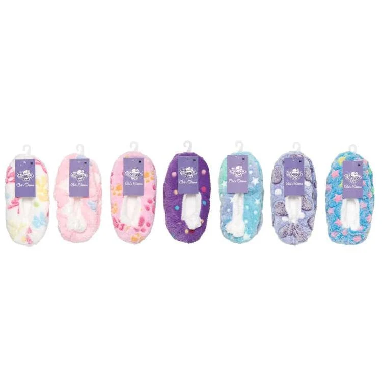 Girls Printed Pile Slippers Size S-L 1