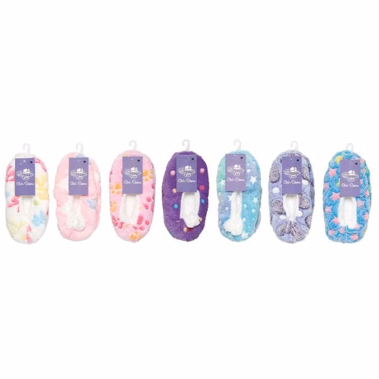 Girls Printed Pile Slippers Size S-L