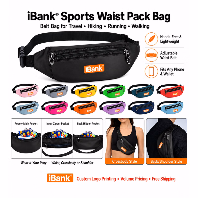 iBank® Sports Waist Belt Bag for Travel Hiking Running Walking Hands-free