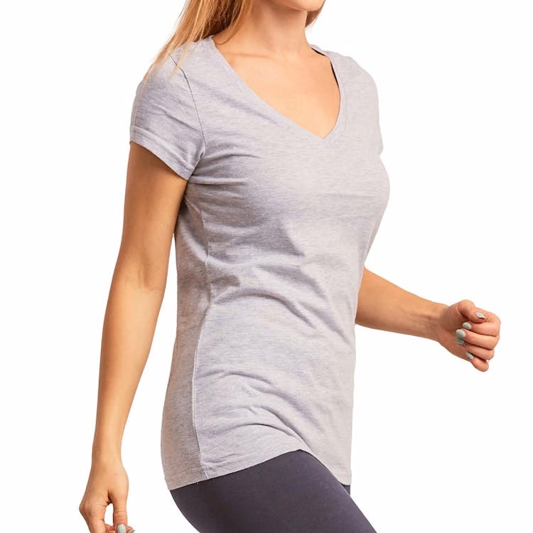 Women's Classic Fit V Neck T-Shirts - Medium Heather Gray